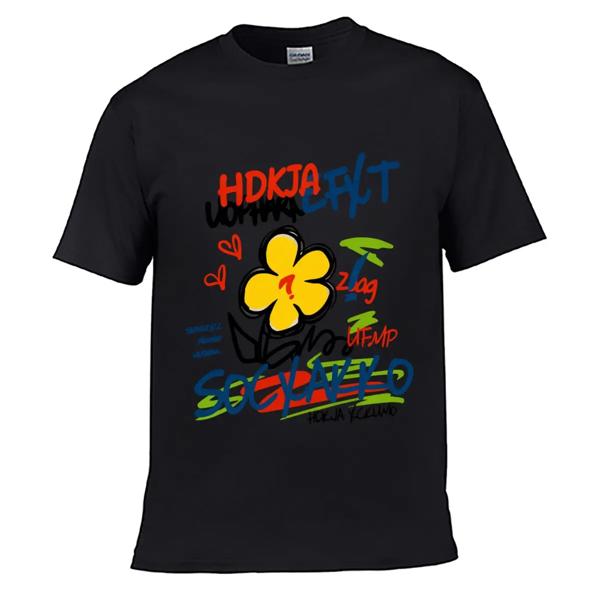 Colorful Graffiti Flower Question Mark Abstract Graphic short-sleeved T-shirt