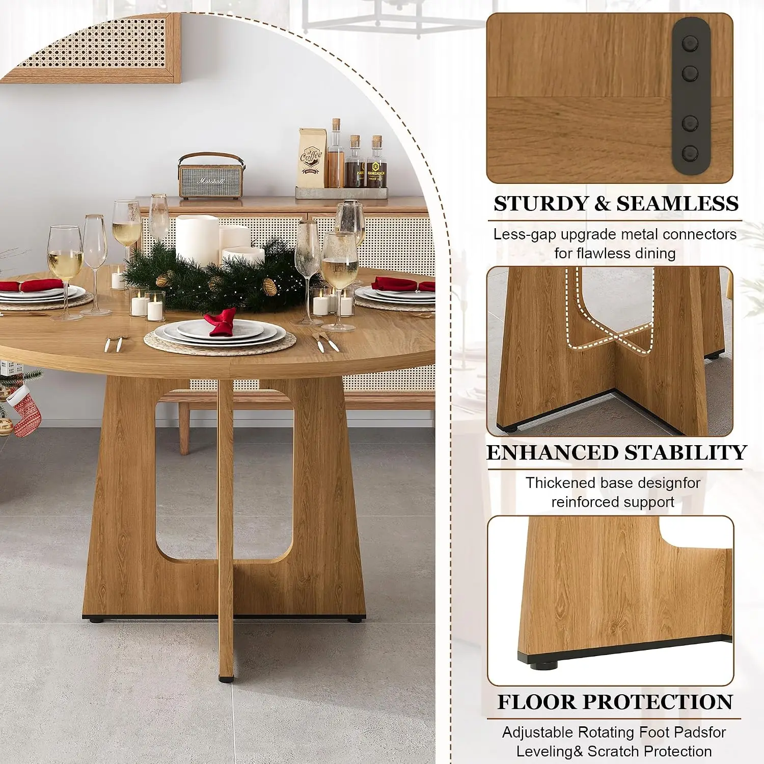 5-Piece Round Dining Table Set – 47-Inch Modern Kitchen Table with 4 Beige Upholstered Chairs 4