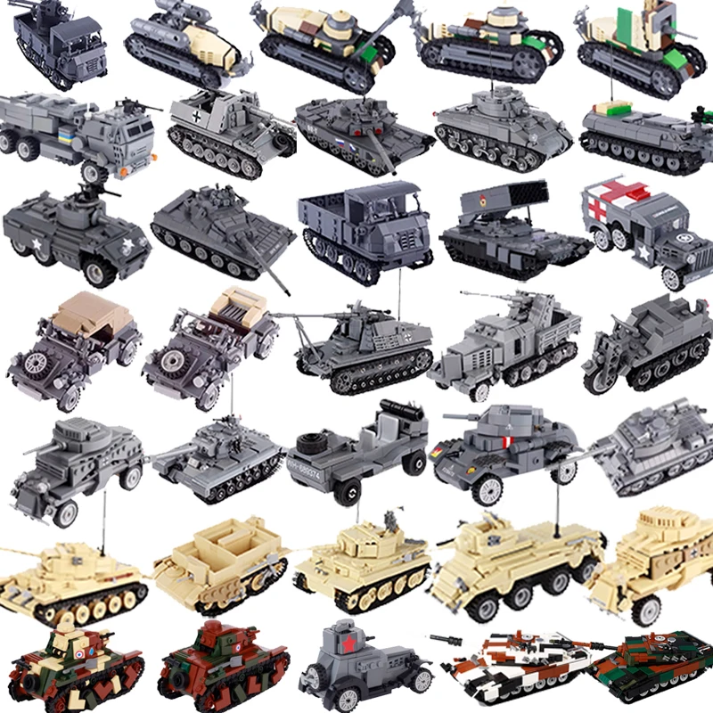 

WWII Military US German Armored Vehicle MOC Building Blocks Soldiers Figure Tank Gun Carriage Medical Truck Transport Toys K033