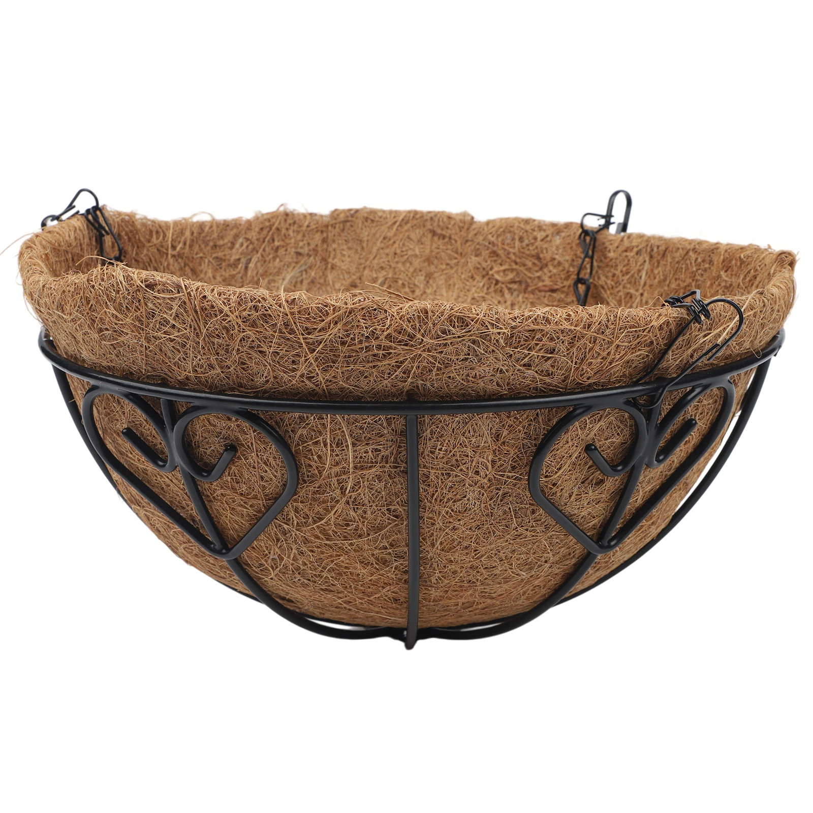 Set of 2 Hanging Metal Flower Pot with Natural Coconut Fiber Liners Strong Iron Chains for Hanging Plants Outdoors