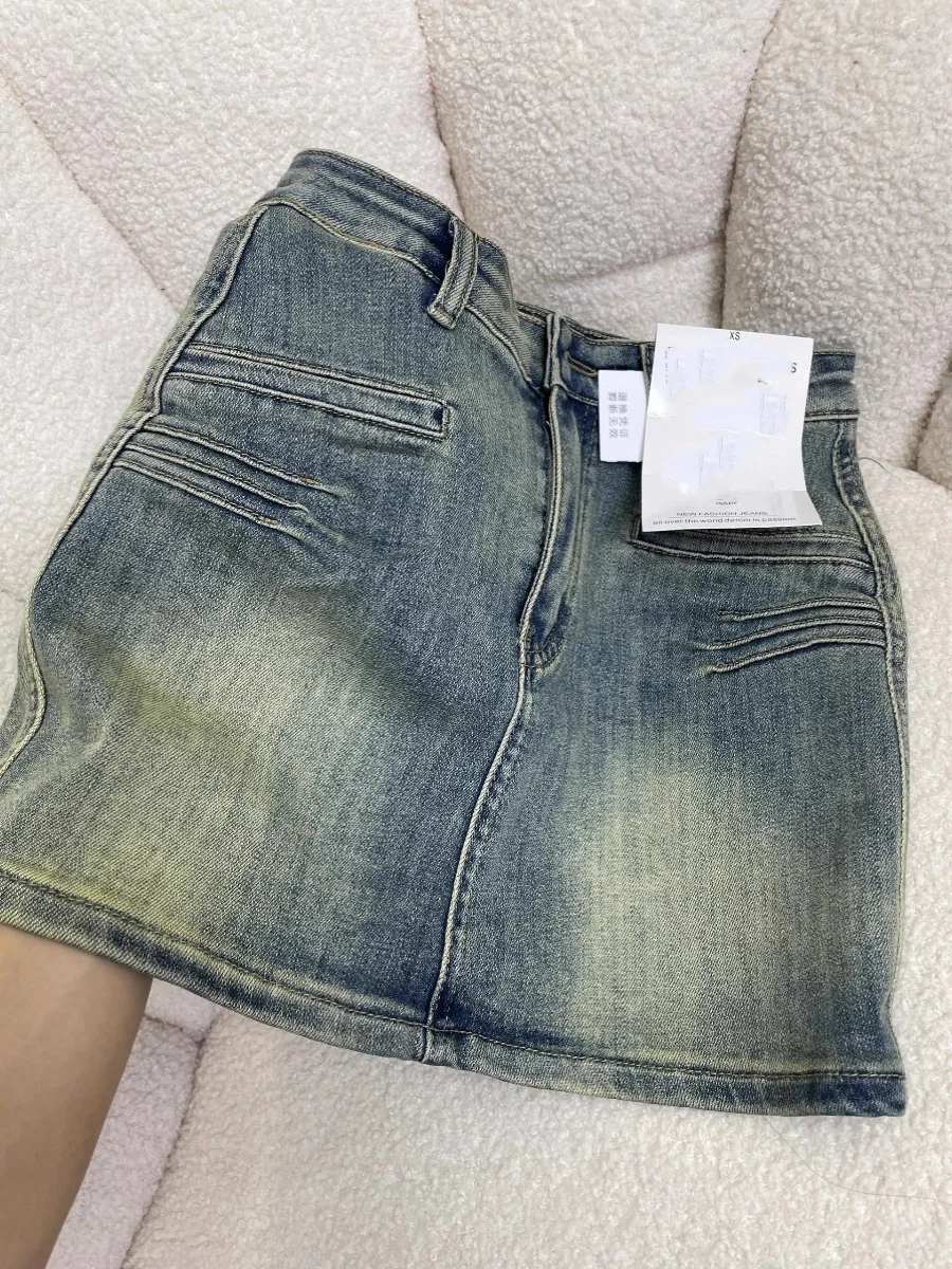 

Ретро-синяя джинсовая юбка с эффектом потертости, с высокой талией, для женщин больших размеров, для фигуры типа «груша», А-силуэт, летняя, для повседневной носки