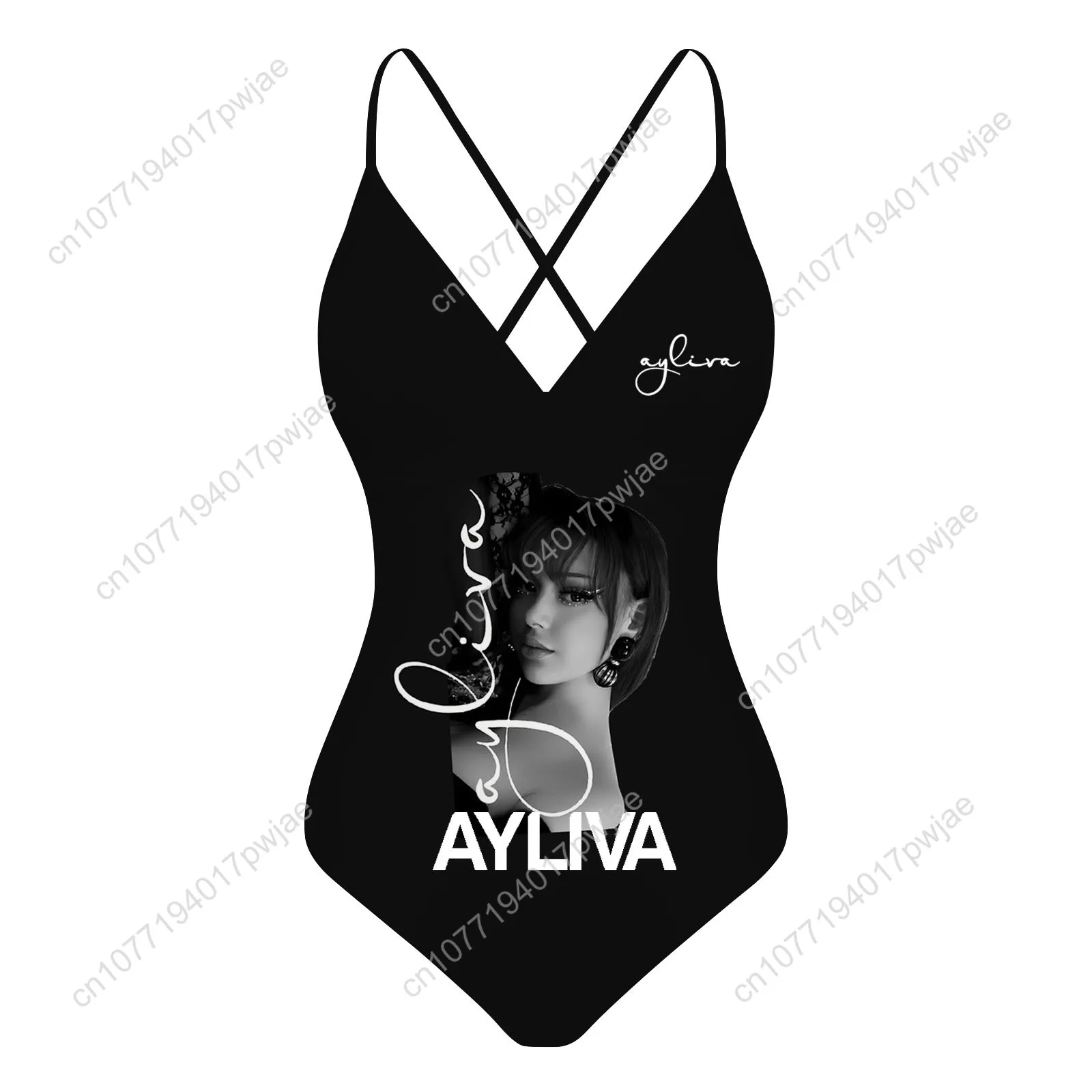 Ayliva Schwarzes Herz Wunder Custom V-neck Halter Back Swimsuit Womens Bathing Suits Bikini Pool Beach Sexy Swimwear Beachwear