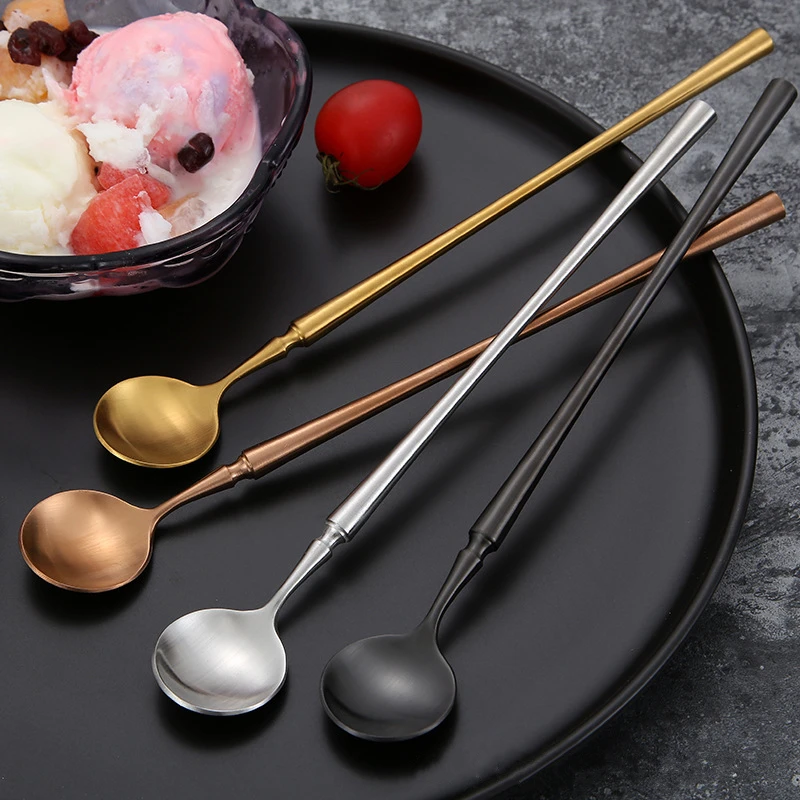 

Stainless Steel Long Handle Coffee Tea Stirring Spoon Creative Small Pretty Waist Round Teaspoon Kitchen Fashionable Tableware