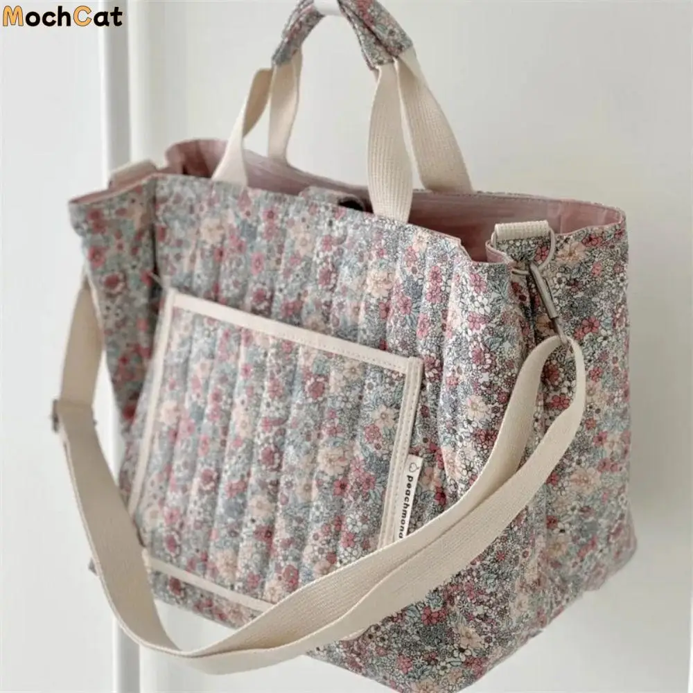 Portable Floral Printing Mummy Baby Bag Multifunctional Cotton Crossbody Bag Lightweight Large Capacity Storage Bag Baby Care