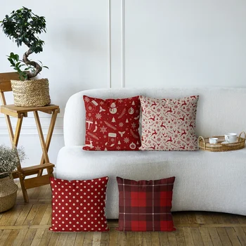 Weihnachtsdekorationen für Zuhause, Schneemann-Gitter, gestreift, alphabetisch, rot, Kissenbezug, 45 x 45 cm, Gartenstuhl, Outdoor-Kissenbezug