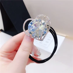 New Fashion Korean Style Shining Heart-shaped Crystal Rubber Bands Hair Rope For Girl Women Ponytail Hair Elastics Accessories