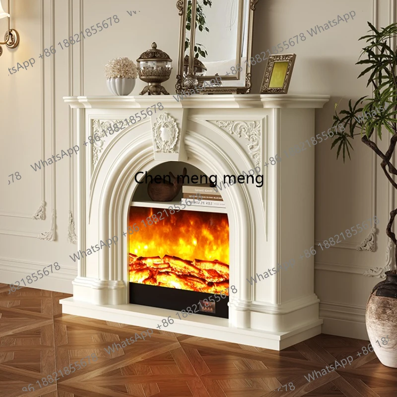 

French Retro Living Room Cabinets High-end Simulation Fire Decorative Fireplace Solid Wood Mantelpiece Furniture