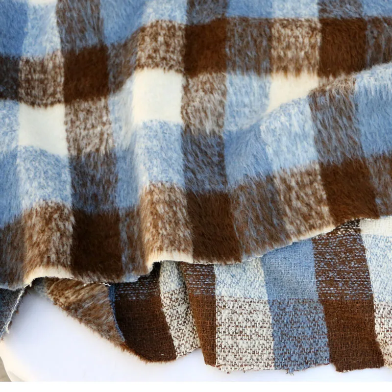 Fabric Width 150cm Beautiful Blue Coffee White Plaid Long Wool Diy Woolen Autumn and Winter Coat Coat Clothing Ins Korean Style