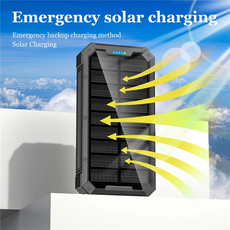 Solar Power Bank 36800mAh Wireless Charger 3A Fast Charging Powerbank For iPhone 15 Xiaomi Samsung Poverbank with Camping Light