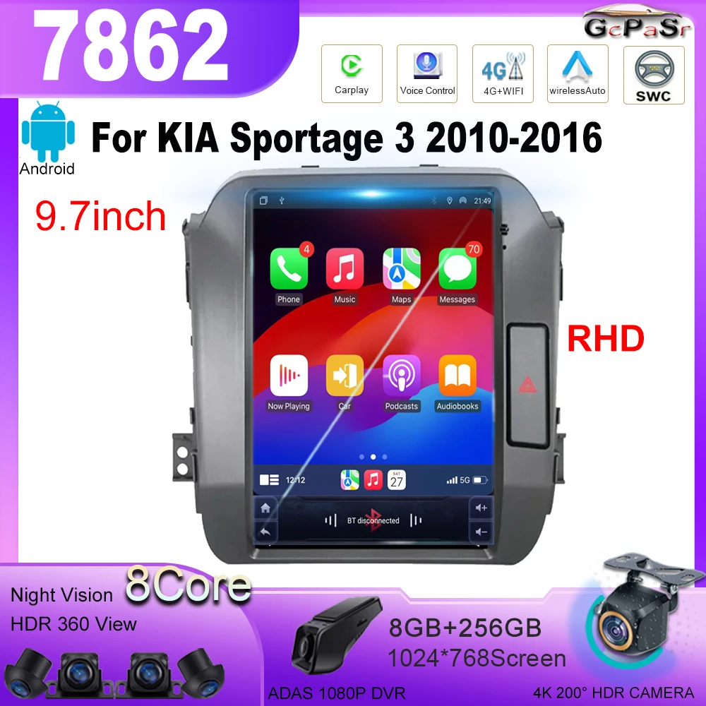 Android 13 For KIA Sportage 3 SL 2010-2016 RHD  Navigation Car GPS Auto Radio Stereo Car Video Multimedia Player 7862 CPU Screen