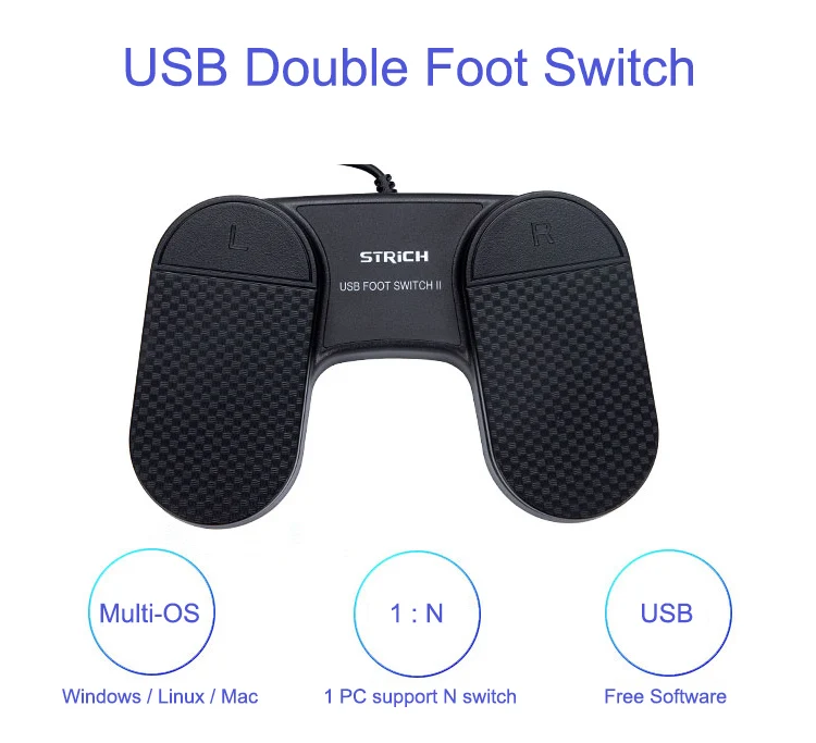 USB Double Foot Switch Pedal Control Keyboard Mouse 2M Wired Plastic Nonslip Metal Momentary Electric Power Foot Pedal Switch