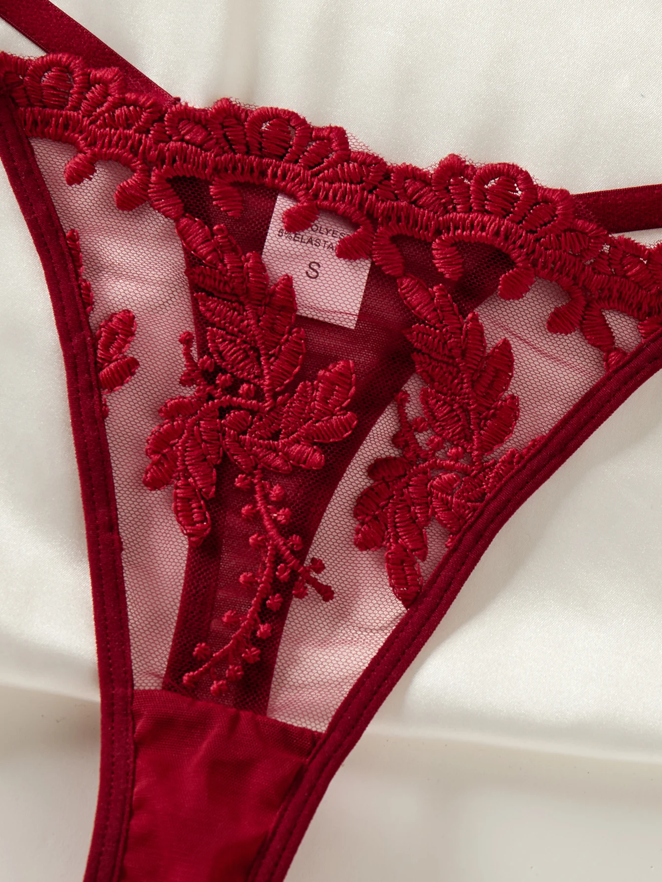 ثوب نوم شبه شفاف مطرز بأذن القمح على الطراز الريف للسيدات باللون الأحمر الخمري، أنيق ومريح، تصميم على شكل فيونكة ZA825066