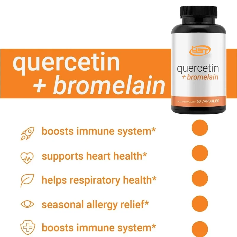 Quercetin 500mg contains high-quality bromelain, high absorption antioxidant, immune support and health 60 capsules