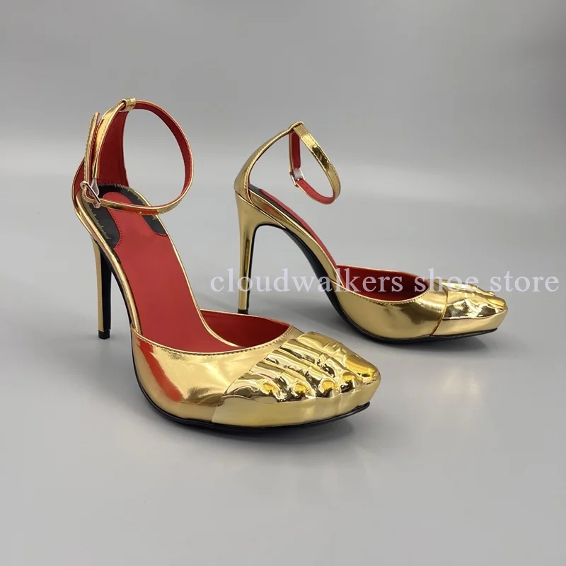 

Trendy Gold Five Toe Split Toe Design Stiletto Sandal Summer Fashion Gladiator Sandals Street Sexy Ankle Strap Buckle Dress Shoe