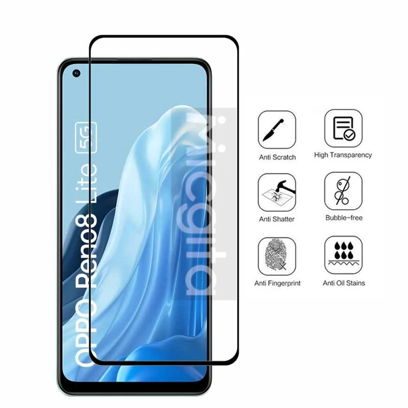 Protector de pantalla de pegamento completo para OPPO Reno 8 Lite 5G vidrio templado antiarañazos para Reno 8 lite película de lente de fibra suave