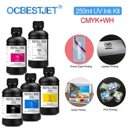 UV LED tinta de cura para Epson, impressora para a caixa do telefone, vidro, Metal Print, XP-600, XP600, TX800, TX-800, DX5, DX7, 250ml x 5