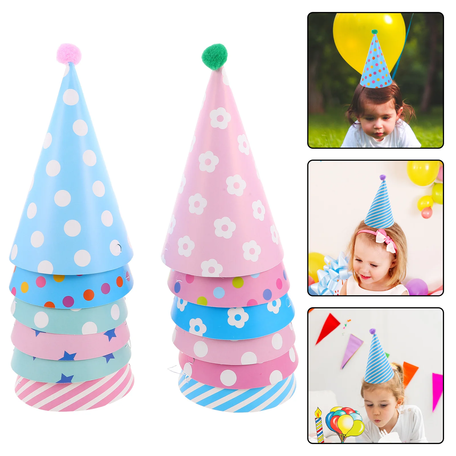 

12Pcs Birthday Cone Hats Colorful Paper Party Favor Caps Birthday Headwear Party Hats for Photo Booth Props