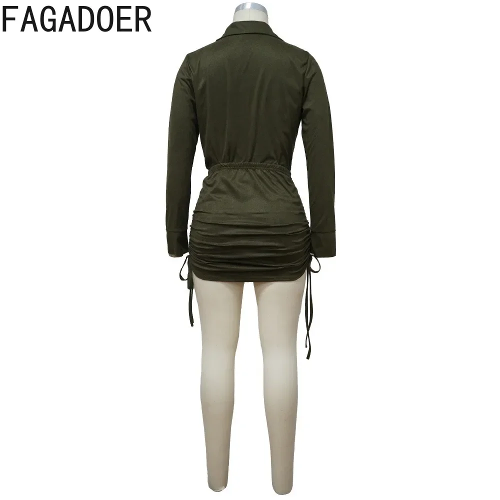 FAGADOER Fashion Velvet Drawstring Mini Skirts Two Piece Sets For Women Deep V Long Sleeve Crop Top And Skirts Outfits Clothing