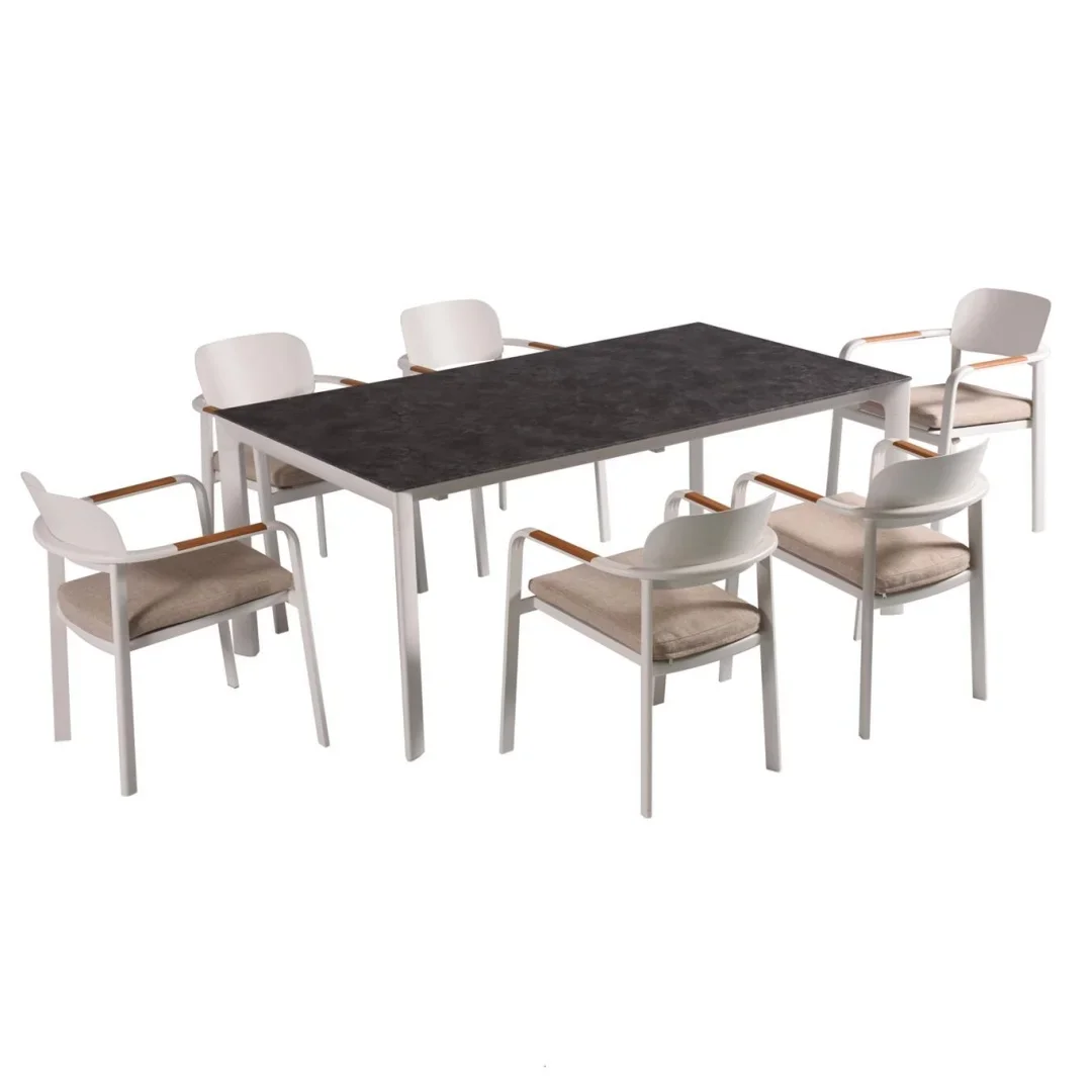 Modern Aluminum Outdoor Chairs Courtyard Aluminum Chair and Table Sets Garden 6-8 Seats Stable Aluminium Dining Chair and Table