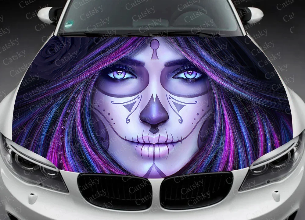 Sugar Skull Woman  Itasha Hood Vinyl Stickers Wrap Vinyl Film Engine Cover Decals Sticker on Car Auto Accessories