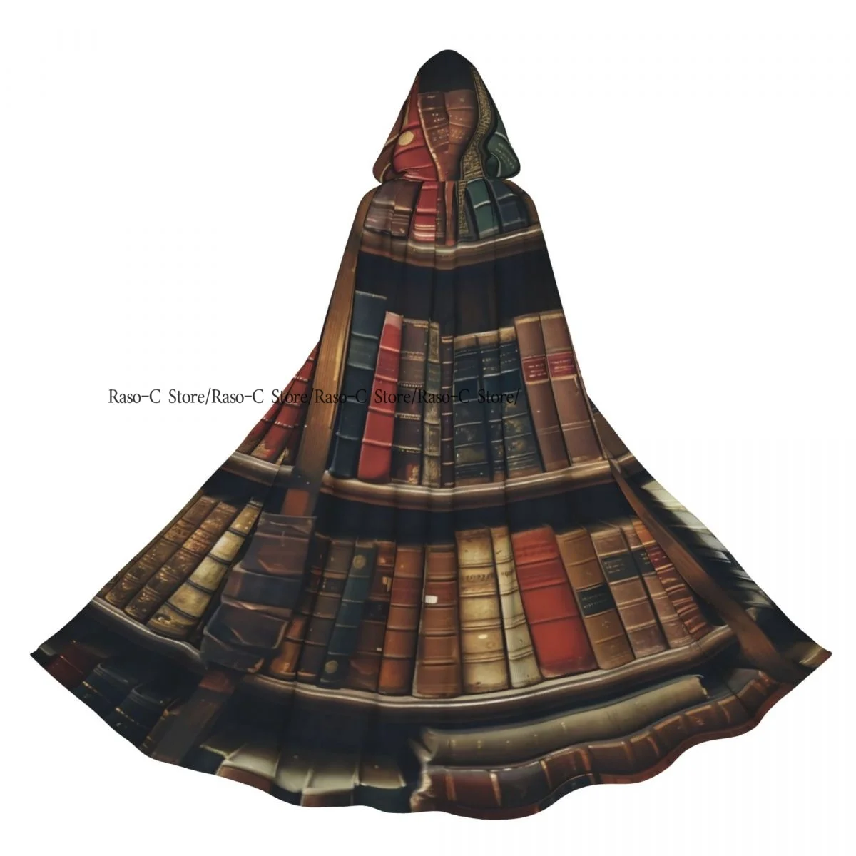 Hooded Cloak Unisex Cloak with Hood Library Bookshelf Book Print Cloak Vampire Witch Cape Cosplay Costume