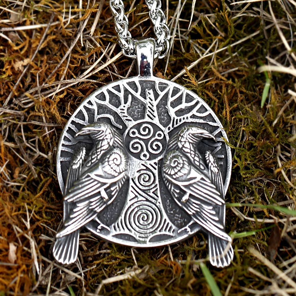 New Norse Viking jackdaws tree of Life and Raven pendant Necklace Crow Viking Amulet Vintage Eagle Men Chain free shipping