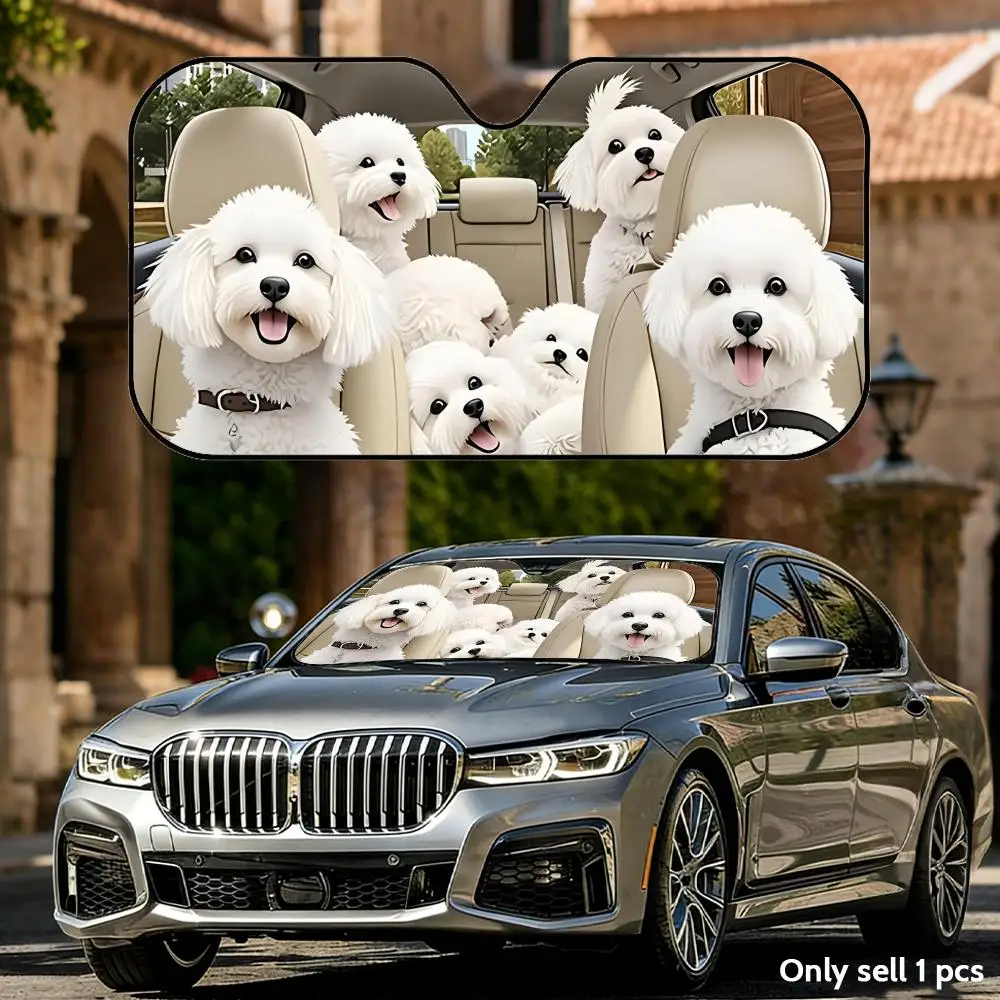 

Funny Bichon Frise Dog Sun Visor Foldable Universal Car Windshield Sun Shade UV Protection Heat Insulation Foldable Cover