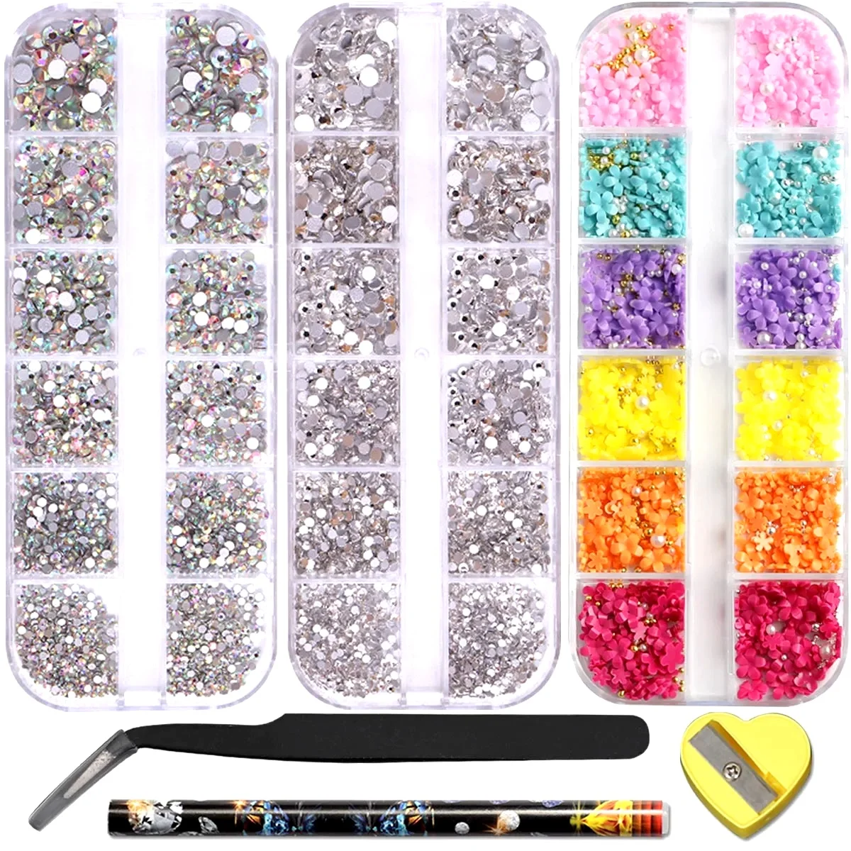 3 boxes of nail rhinestones Multi-faceted nails Diamond kit AB accessories accessories Gold and silver nails are suitable for DI
