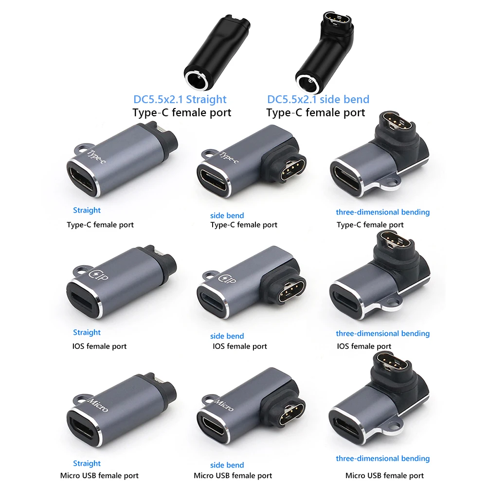 Портативный адаптер зарядного устройства поддерживает передачу данных Type-C/8-контактный/Micro USB адаптер-конвертер зарядного устройства для Garmin Fenix 7X/6/6S/6X