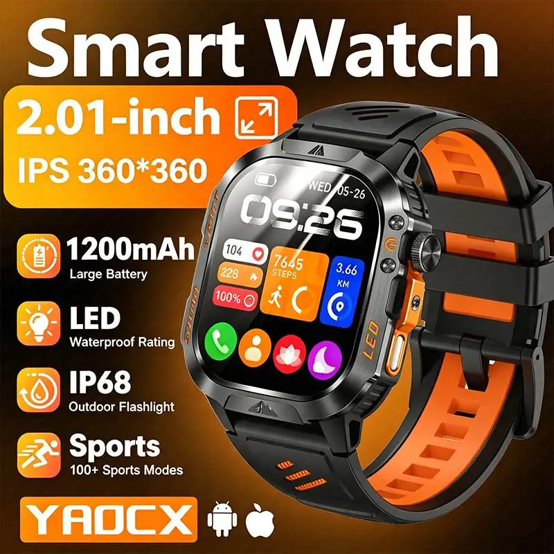 

2026 1200 MAh Battery Smart Watch Compatible with IOS Android IP68 Waterproof Fitness Health Monitoring Men's Sports Smart Watch