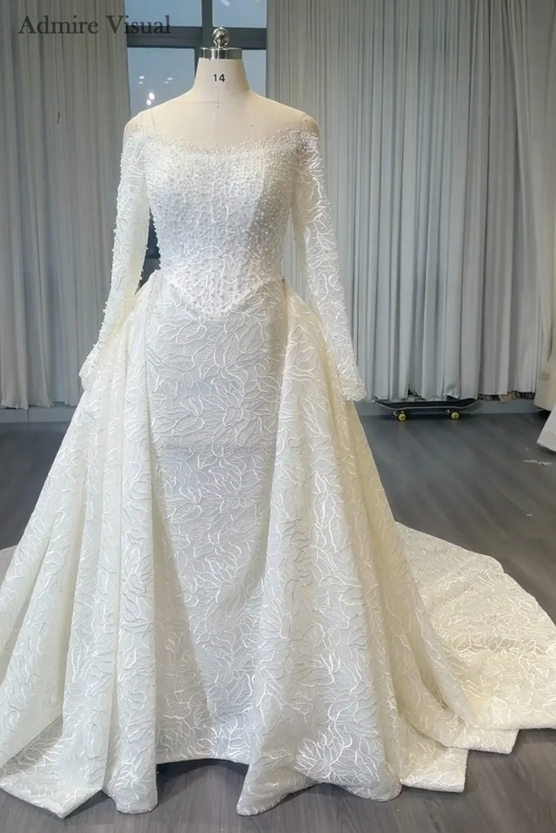Vestido De novia Visual Admire, encaje De sirena 2 en 1, cuello transparente, mangas completas con cuentas, vestido De novia personalizado, Vestidos De Novias