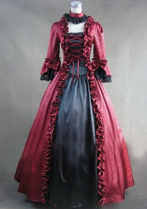 Gotische vintage zoete lolita jurk paleis kant flare mouw donkerkorrel lange Victoriaanse jurk kawaii meisje gothic lolita op cosplay