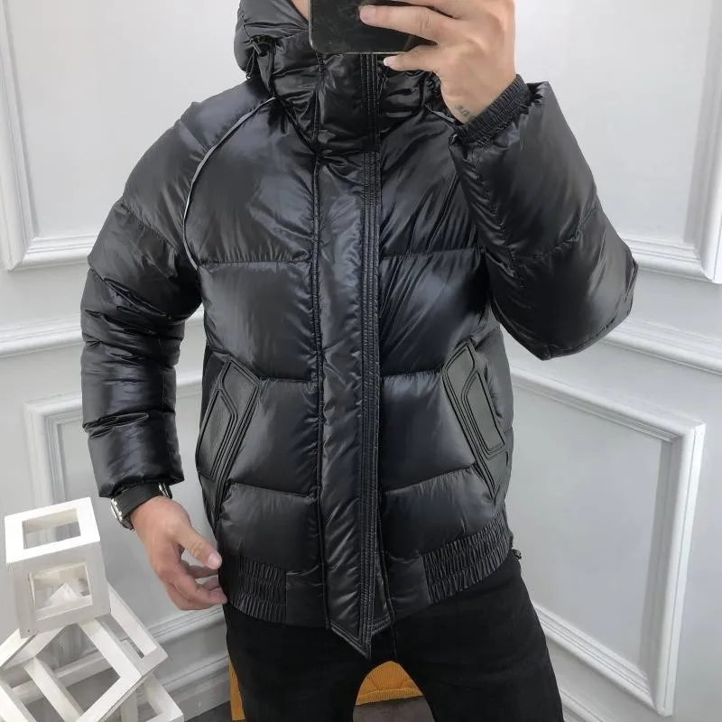 New Winter Mens Thicken Warm Medium Long Hooded Down Coat Stand Collar Zipper Fashion Casual Jacket Male High Street Overcoat