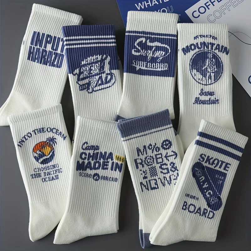 Men's Vintage Streetwear Crew Socks-Harajuku Skate Surf Mountain Print Socks,Fashion Hip Hop Women Casual Athletic Mid-Calf Sock