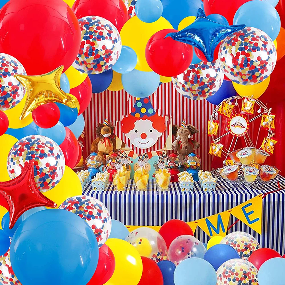 Karnawałowy cyrk balon girlanda czerwony niebieski żółty balon do konfetti gwiazda folia zabawka balon dekoracja na przyjęcia urodzinowe tęcza