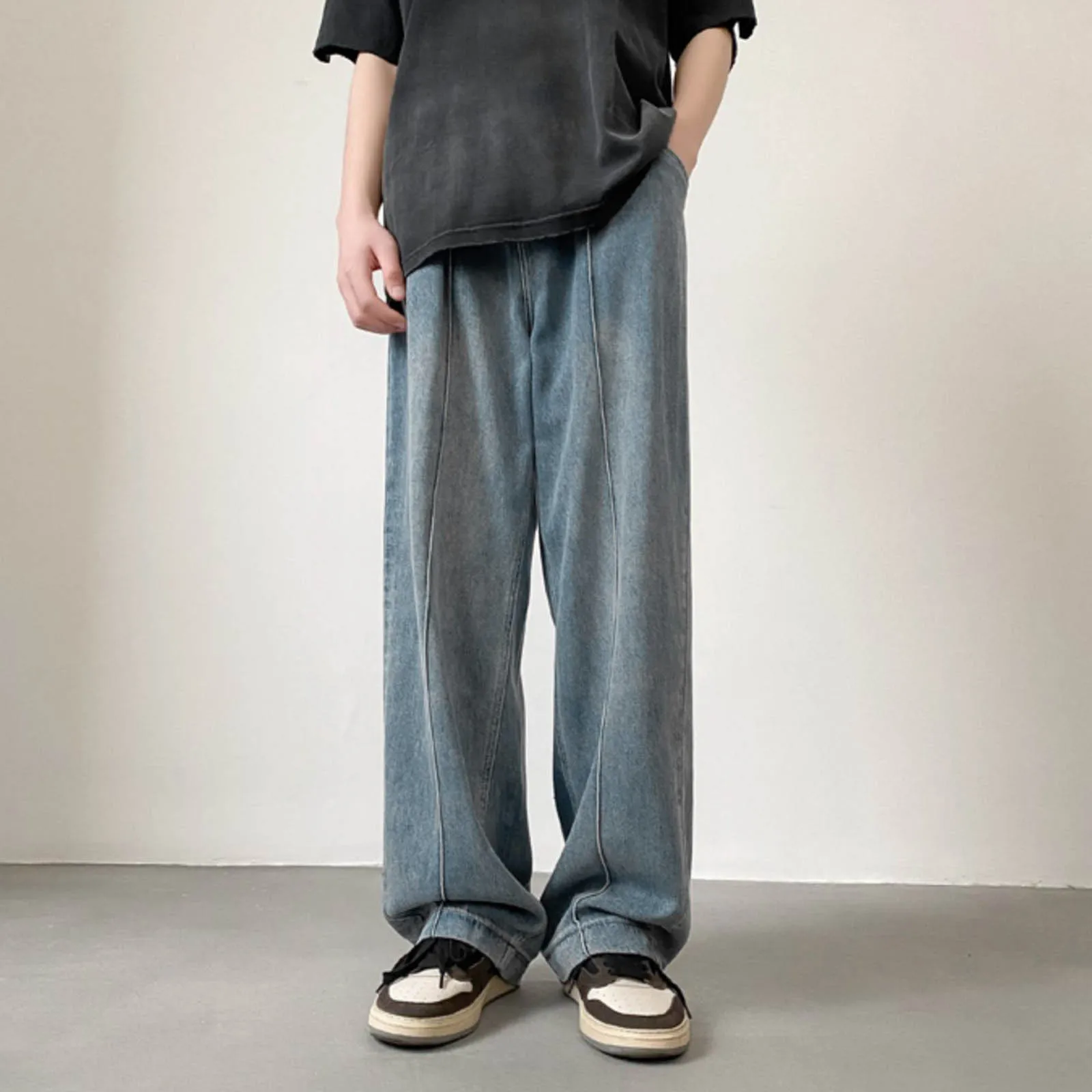 Mens Y2k Jeans Vintage Denim Baggy Straight Trousers Loose Korean Style Streetwear Pants Spring Autumn Oversize Harajuku Bottoms