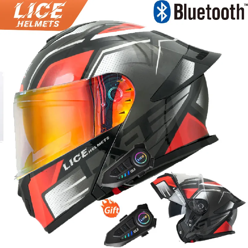 Flip Up Motorcycle Helmet with Bluetooth Headset Double lens off-road Racing Helmet Cascos Para Moto Capacete Casco Moto DOT