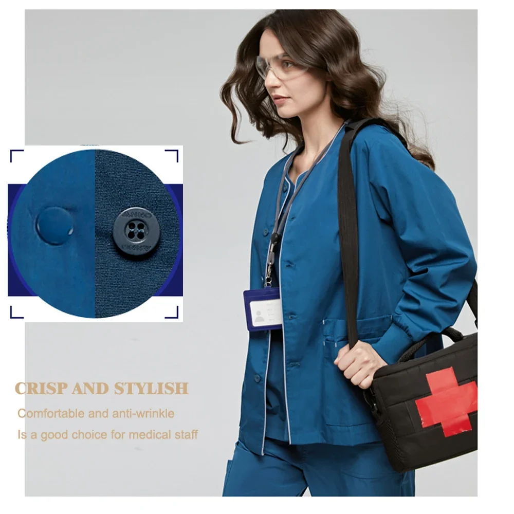 Scrub Jackets for Doctors, PAs, NPs, and Nurses Women Men Medical Coats Snap/Button Closure Solid Color Warm Up Jacket