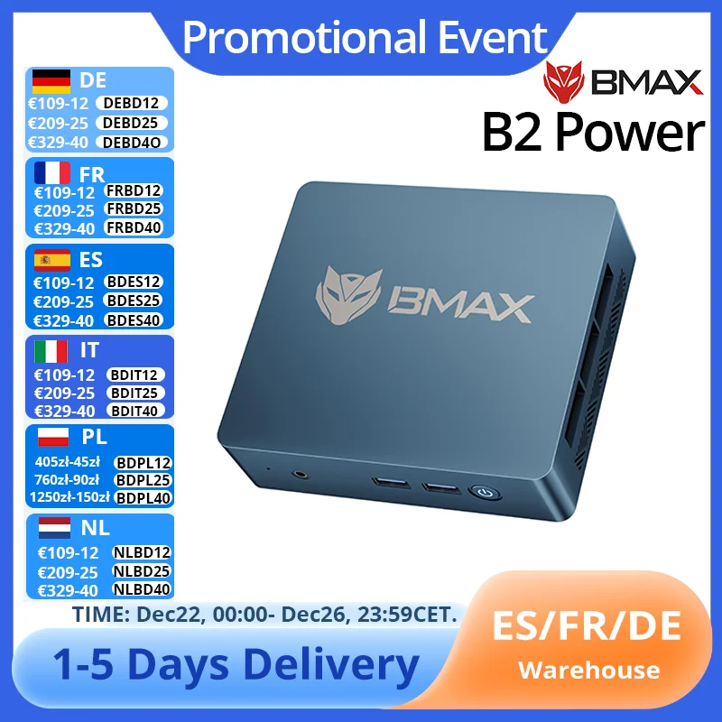 BMAX B2 Power Intel 5205U Mini PC 8 Go de RAM 256 Go SSD Windows 11 Pro Wi-Fi double bande Bluetooth 5.0 USB 4 HDMI 1