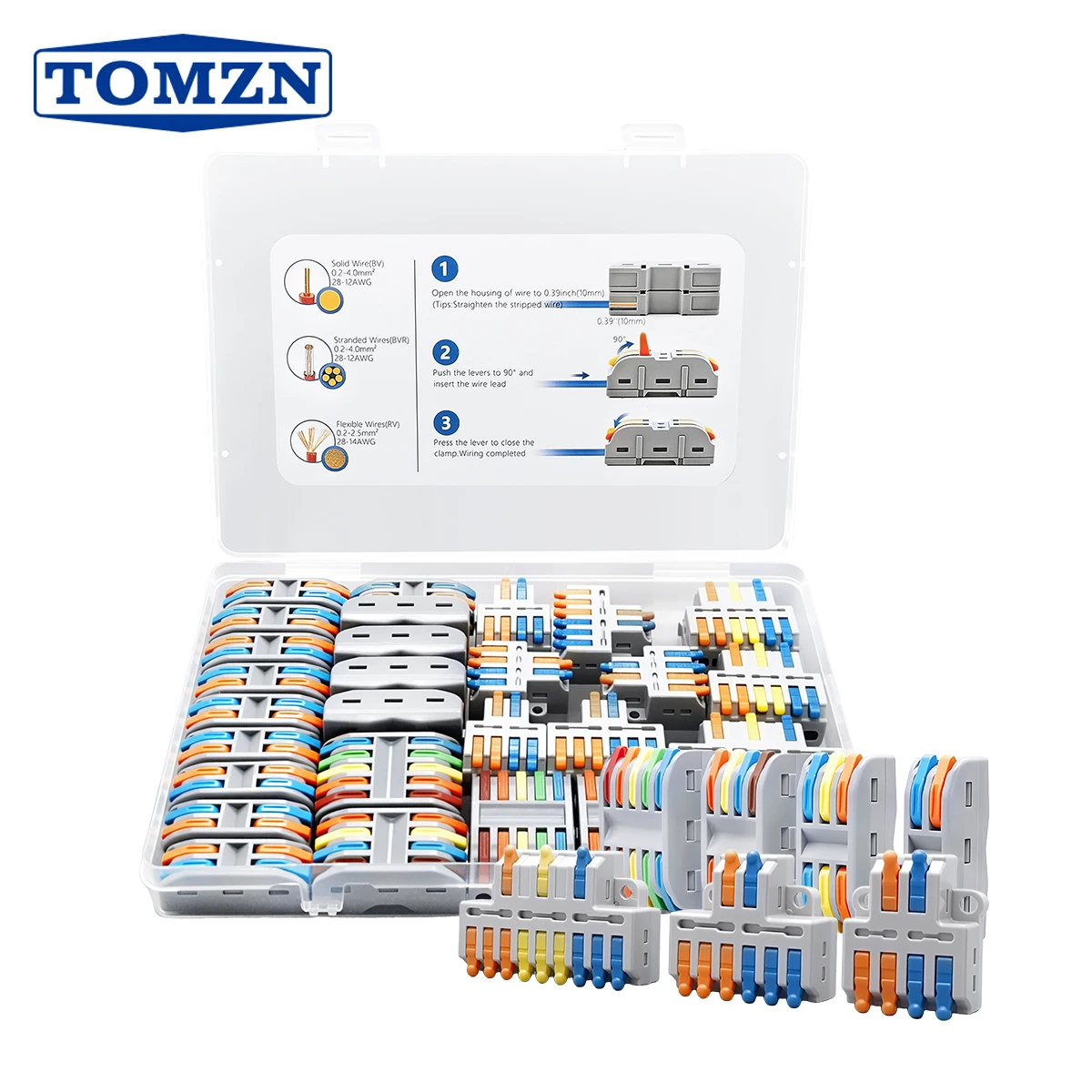 TOMZN Lever Wire Connectors 28PCS 2/3/4/5Ways 2IN4/6 3IN6/9 Lighting Fixtures Mixed Wide Application Scope Transparent Colorful