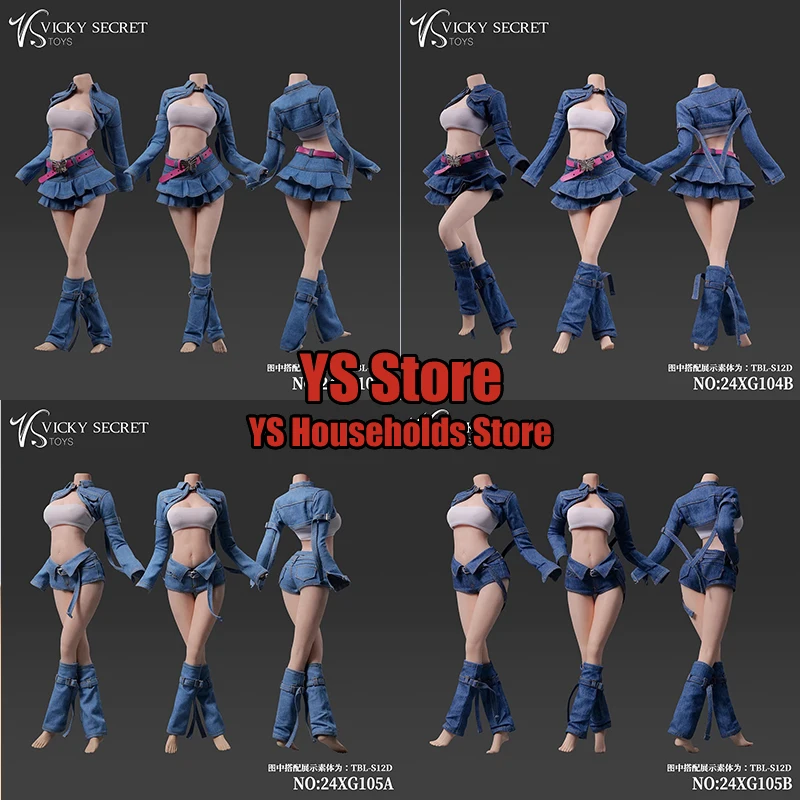 

VSTOYS 1/6 Female Soldier Denim Short Coat Bustier Skirts Shorts Leg Sleeves Clothes Set 24XG104 24XG105 Accessory For 12" Body
