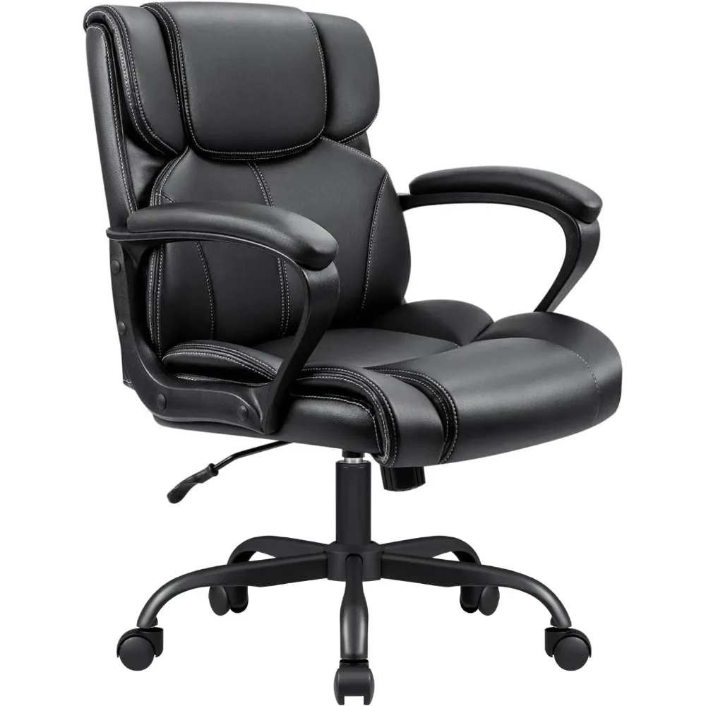 

Mid Back Executive Office Chair Swivel Computer Task Chair with Armrests,Ergonomic Leather-Padded Desk Chair with Lumbar Suppor