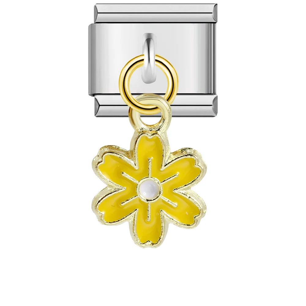 1 Stück Versilberter Bunter Niedlicher Blumenanhänger für Italienisches Gliederarmband, Passend für 9mm Edelstahl-Schmuck, DIY-Herstellung – Detail 4