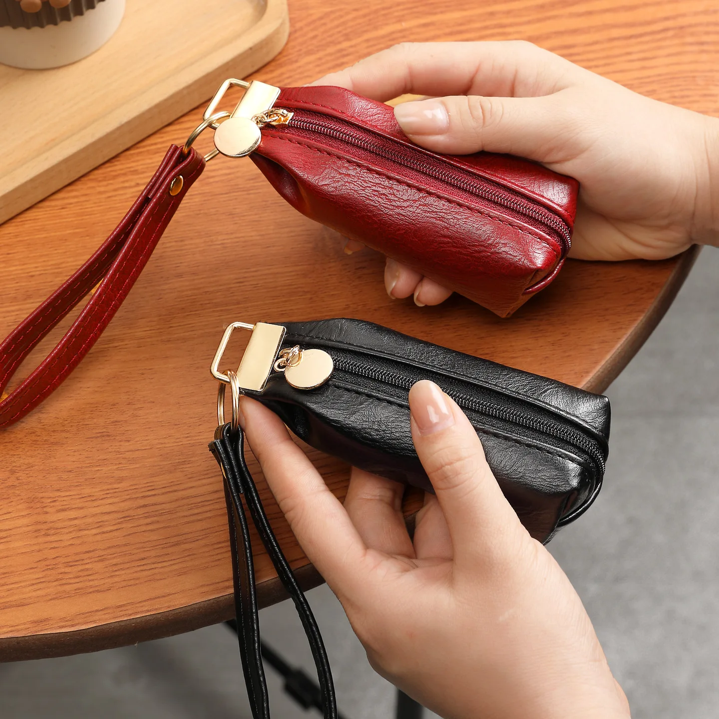 Vintage Coin Purse Solid Color Leather Key Bag Lipstick Earphone Storage Bag Mini Portable Zipper Clutch Bag Small Wallet