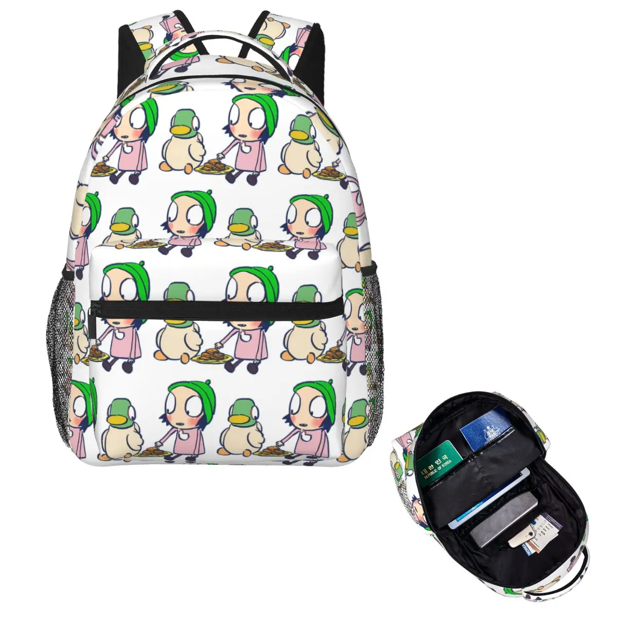 

Cute Little Girl Vintage Duck Her Pet And Cartoon Friend Student Backpack School Bag Daypack Fashion Bookbag Shoulder Bags