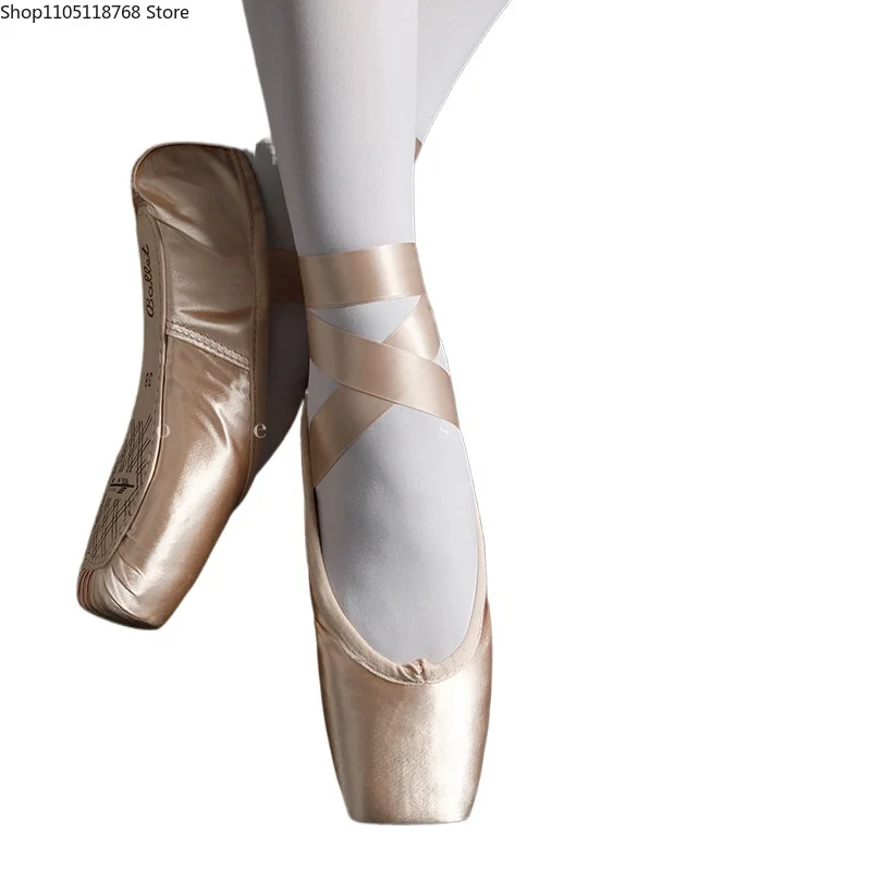 女性用バレエポアントシューズ-プロ仕様-ガールズ-サテン-ピンク-バレリーナ-ダンスシューズ