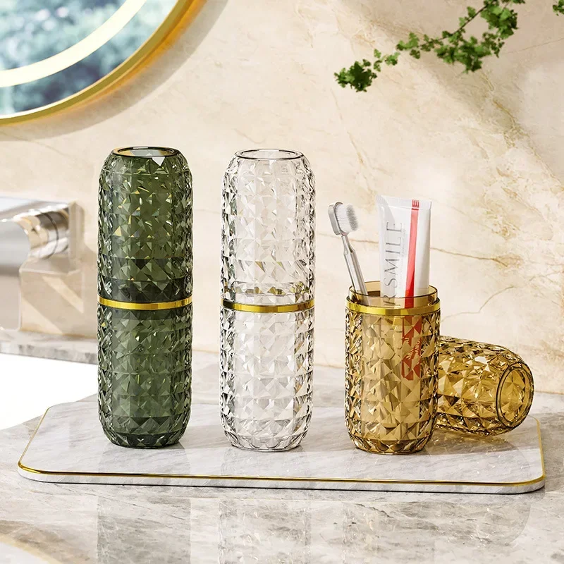 

Travel Cup Rinse Toothbrush Cup Portable Mouthwash Cup Diamond Pattern Tooth Bucket Toothbrush Toothpaste Storage Box