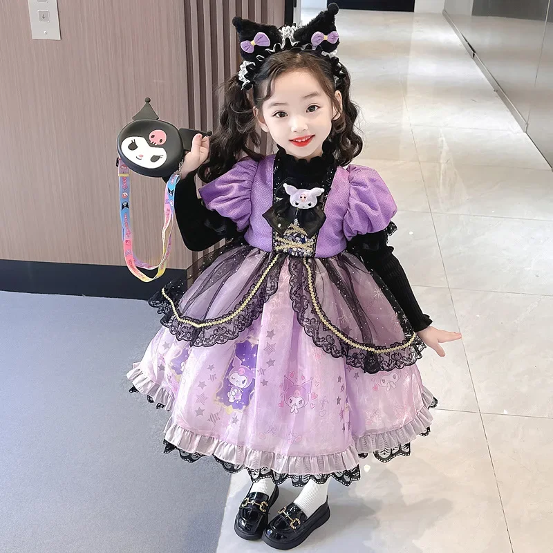 

Halloween Sanrio Kuromi Lolita Princess Dress Autumn Children Cosplay Costume Anime Dress Puffy Skirt Suit Festival Cartoon Gift