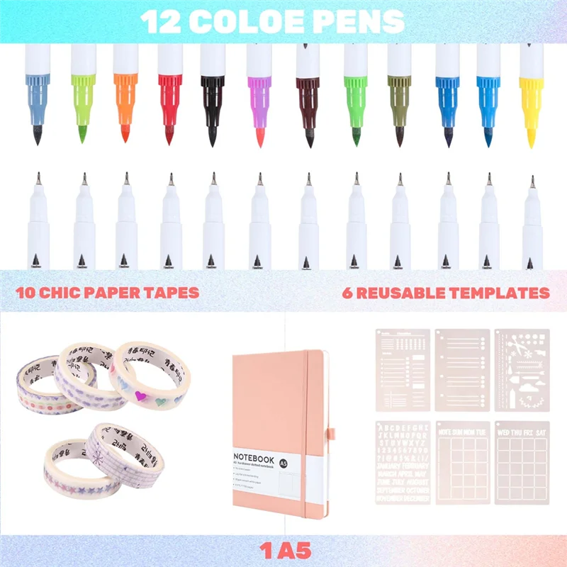 HJ-Dotted Journal Kit,A5 Hardcover Dotted Journal Notebook Numbered Pages,Dotted Journaling Kit For Beginner