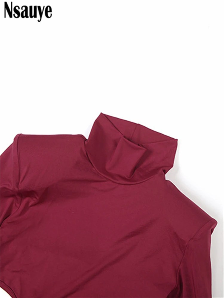 Nsauye Women Long Sleeve Sexy Turtleneck Night Club Evening Party Ruched Dress Pullover Cut Out Elegant Fashion Mini Dress 2025